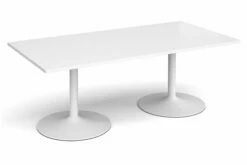 All White Premium Trumpet Base Rectangular Boardroom Table
