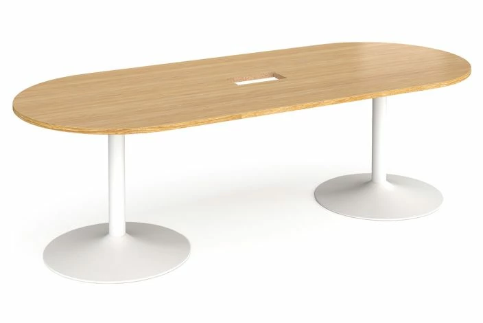 All Oak Power Ready Trumpet Base Radial End Boardroom Table