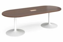 All Walnut Power Ready Trumpet Base Radial End Boardroom Table