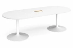 All White Premium Trumpet Base Power Ready Radial End Boardroom Table
