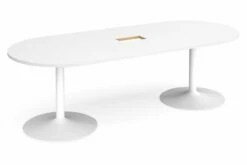 All White Power Ready Trumpet Base Radial End Boardroom Table