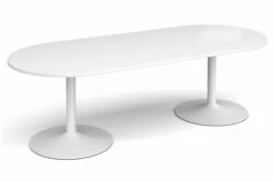 All White Trumpet Base Radial Boardroom Table