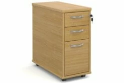 All Oak Tall Slimline Mobile 3 Drawer Pedestal