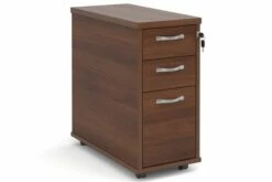 All Walnut Tall Slimline Mobile 3 Drawer Pedestal
